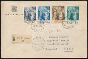 1943 Teljes sor ajánlott levélen Győrbe / Mi 92-95 on registered cover to Hungary