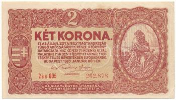 1920. 2K "2aa 005 262.878" hátoldalán "M.KIR.KERESKEDELEMÜGYI MINISTERIUM - Érk.: 1922.OKT.24. - .................... Szám" bélyegzéssel T:F Adamo K7