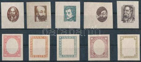 1919 Magyar Tanácsköztársasági arcképek vágott próbanyomat sor a keretről és a középrészről fekvő ví...