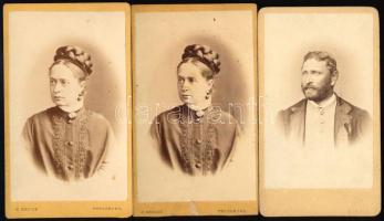 cca 1870 székhelyi gróf Majláth (Mailáth) család tagjainak portréi, 3 db vizitkártya, Borsos József pesti, illetve Kozics Ede pozsonyi műterméből, 10,5x6 cm