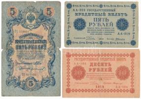 Orosz Birodalom 1912-1917. (1909) 5R Szign.: Shipov + Szovjetunió / Orosz Szocialista Szövetségi Szovjet Köztársaság 1918. 5R + 10R T:VG,F Russian Empire 1912-1917. (1909) 5 Rubles Sign.: Shipov + Soviet Union / Russian Socialist Federated Soviet Republic 1918. 5 Roubles + 10 Roubles C:VG,F