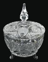 Ólomkristály fedeles edény, 3 lábon, hibátlan, m: 21 cm