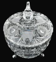 Ólomkristály fedeles edény, 3 lábon, hibátlan, m: 21 cm