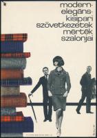 Sós László (1922-2016) - Kemény Éva (1929-2011): Modern-elegáns, Kisipari Szövetkezetek mérték szalonjai, 1964, divatplakát, villamosplakát, papír, jelzett a plakáton, Zrínyi T. Nyomda, 23x16 cm