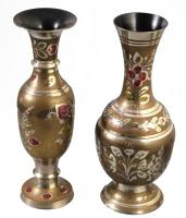 2 db kézzel festett indiai réz váza. 26 cm