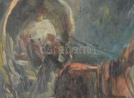 Simó Lajos (1911-1945): Hazatérés (lovaskocsi), 1943. Olaj, karton, jelezve balra lent, hátoldalán a...