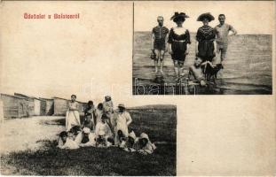 Balaton, strand fürdőzőkkel (ázott / wet damage)