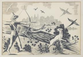 Arkady Kondratski (1901-1977), lengyel művész: Vadászat, Balatonlelle, 1940. Tus, papír, jelezve job...