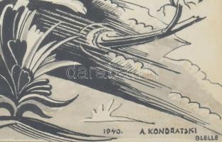 Arkady Kondratski (1901-1977), lengyel művész: Vadászat, Balatonlelle, 1940. Tus, papír, jelezve job...