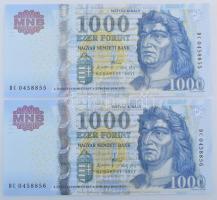 2011. 1000Ft (2x) sorszámkövetők "DC 0458855 - DC 0458856" T:UNC Adamo F55N
