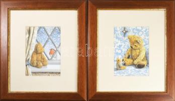 3 db dekoratív modern képkeret Leigh Beaves West nyomatokkal Belső méret 25x31 cm + egy régi képkere...