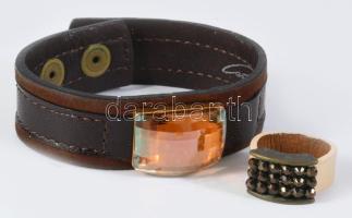Cango &amp; Rinaldi karkötő és gyűrű, bőr, kövekkel, jó állapotban