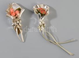 Olasz ezüsttel laminált 2 darab virágcsokor asztaldísz, jelzett, h: 9,5 cm