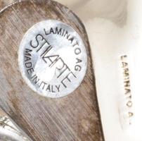 Olasz ezüsttel laminált 2 darab virágcsokor asztaldísz, jelzett, h: 9,5 cm