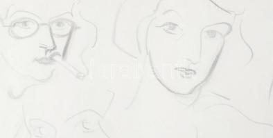 Gyenes Gitta (1888-1960): Női fejek, portrék. Ceruza, papír, hagyatéki pecséttel jelzett, üvegezett ...