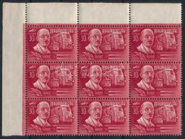 1948 Feltalálók-felfedezők 30f ívsarki 9-es tömb vízjel nélkül (45.000) / Mi 1019 corner block of 10...