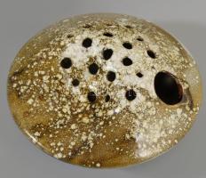 Jelzett ikebana váza. Mázas kerámia, jelzett, hibátlan 17 cm