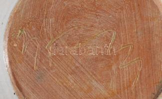 Jelzett ikebana váza. Mázas kerámia, jelzett, hibátlan 17 cm