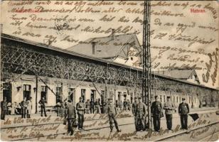 1908 Hatvan, vasútállomás, vasutasok. Olchváry Rezsőné kiadása (EK)