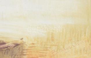 Bauer János (1924-2009): Horgász az Orfűi tónál, 1986. Vegyes technika, papír, jelzett, üvegezett fa...