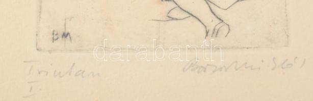 Borsos Miklós (1906-1990): Tristan I. Rézkarc, papír, jelzett, üvegezett fakeretben, 13,5x9 cm