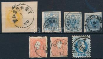 7 db klasszikus bélyeg olvasható bélyegzésekkel stecklapon