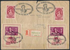 1949 Levél Puskin bélyegekkel és blokkpárral (hajtott, szakadt / folded, torn)