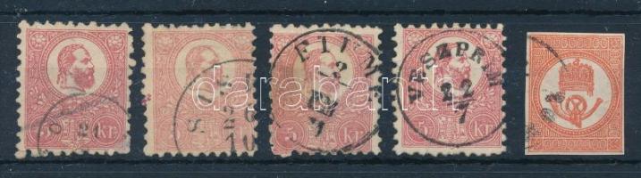 1871 4 db Kőnyomat 5kr, közte eltérő színárnyalatok + Hírlapbélyeg (min 72.000)