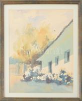 Szendeff Miklós (-): Szendeff ház, Tolna, 1920. Akvarell, papír, jelzés nélkül, hátoldalán feliratozott. Üvegezett fakeretben, 28x21 cm