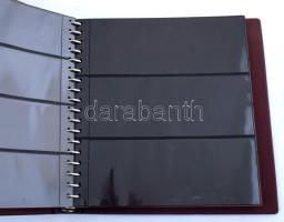 26 lapos, nagyalakú gyűrűs Lindner albumborító 5-ös, 4-es illetve 3-as osztású lapokkal, bordó borítóval, újszerű állapotban