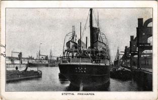 Szczecin, Stettin; Freihafen / port, harbor, steamships (fl)