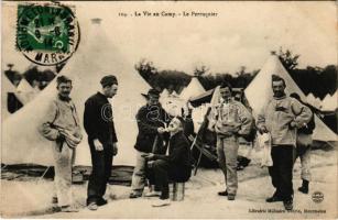 1914 La Vie au Camp, le Perruquier / WWI French military postcard, tents, barber. TCV card