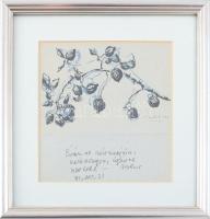 Martyn Ferenc (1899-1986): Ágas-bogas (cím nélkül). Nyomat, papír, jelzett, Martyn Ferenc autográf ajánlásával 1984-ből, üvegezett fakeretben, 15x14 cm