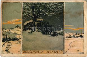 1916 Karácsonyi üdvözlet / WWI K.u.K. military art postcard with Christmas greetings, soldiers in wi...