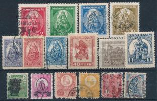 1871-1932 Kis vegyes tétel: Réznyomat 2kr, 5kr és Hadisegély 1K, 2K + Hadifogoly, Keskeny Madonna, Nagy Madonna sor stecklapon