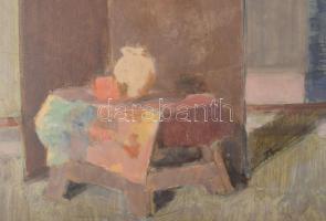 Piri Kálmán (1908-1983): Enteriőr kilátással. Olaj, farost, jelzett, hátoldalán Képcsarnok Vállalat ...