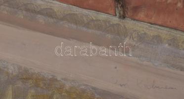 Piri Kálmán (1908-1983): Enteriőr kilátással. Olaj, farost, jelzett, hátoldalán Képcsarnok Vállalat ...