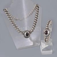 Ezüst (Ag) fonott karlánc és nyaklánc karneollal ékítve 925-ös ezüst, jelzett. 20 cm, 42 cm br: 116g