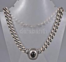 Ezüst (Ag) fonott karlánc és nyaklánc karneollal ékítve 925-ös ezüst, jelzett. 20 cm, 42 cm br: 116g