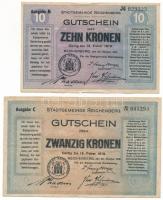 Ausztria / Reichenberg 1919. 10K + 20K szükségpénz T:F apró beszakadások Austria 1919. 10 Kronen + 20 Kronen necessity note (notgeld) C:F small tears