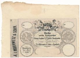 1849. 10Kr "A. J. Morawetz &amp; Sohn" merített papír, kézzel kivágva, ívszéllel, hajtatlan, felül tűlyuk Austrian Empire / Raudnitz 1849. 10 Kreuzer "A. J. Morawetz &amp; Sohn" hand cut, with sheet edge, unfolded, pinhole on top