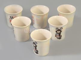 1980 6 db moszkvai olimpiai kis pohár, Matricás, jelzett, hibátlan 5,5 cm