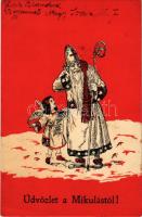 1935 Üdvözlet a Mikulástól / Saint Nicholas greeting art postcard. C. H. W. VIII/2. 2507-36. (fl)