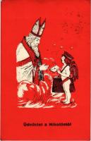 Üdvözlet a Mikulástól / Saint Nicholas greeting art postcard. C. H. W. VIII/2. 2503-30. (EK)