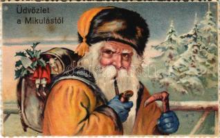 Üdvözlet a Mikulástól / Saint Nicholas greeting art postcard (fl)