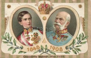 Franz Joseph anniversary 1848-1908 with Manner chocolate ad litho