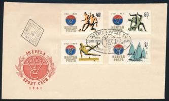 1961 Vasas sportklub (I.) sor FDC-n, 40f bélyeg elcsúszott fekete színnyomattal (fejtető hiányzik)