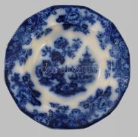 cca 1880 Lindner &amp; Co. máz alatti kék festéssel pagodás díszítésű tál, jelzett, kis repedésvonallal, d: 25 cm
