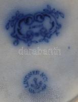 cca 1880 Lindner &amp; Co. máz alatti kék festéssel pagodás díszítésű tál, jelzett, kis repedésv...