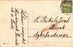 1910 Boldog karácsonyi ünnepeket! Mikulás gyerekekkel / Christmas greeting art postcard with Saint N...